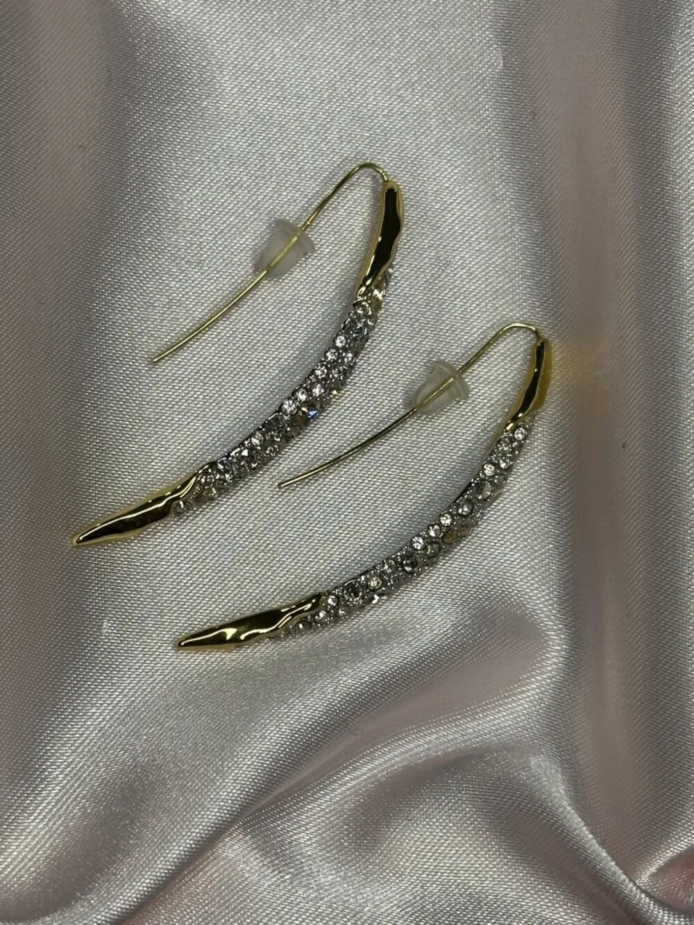 Alexis Bittar Solanales Two-Tone Crystal Pavé Spear Elongated Hoops Earrings